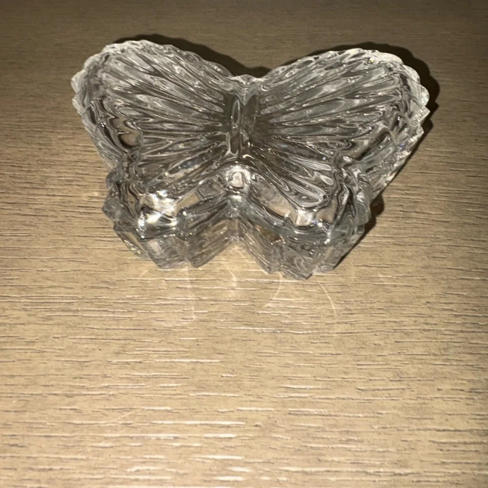 Vintage glass butterfly shaped lidded trinket dish